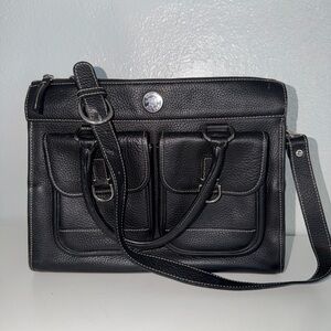 Dooney & Bourke Black Pebbled Leather Double Pocket Satchel
